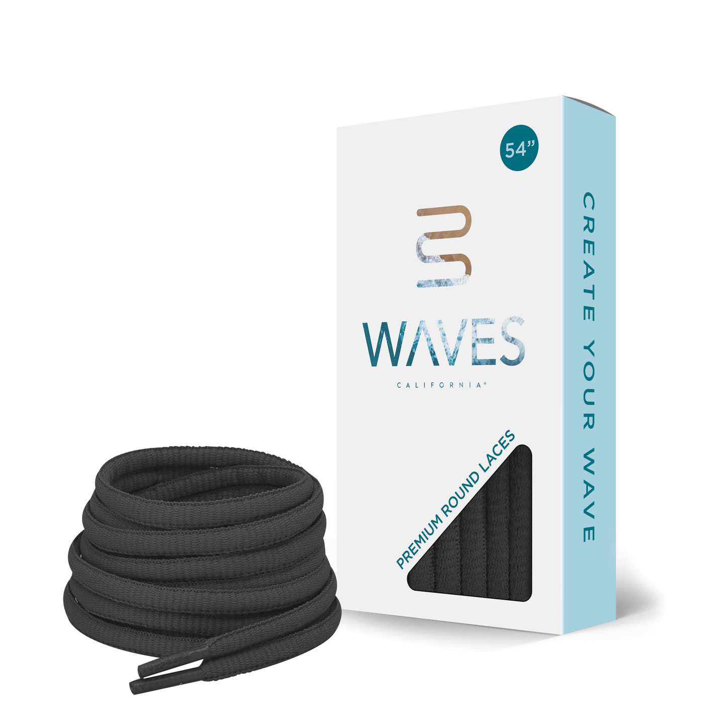 Waves California® Core Black Premium Round Laces